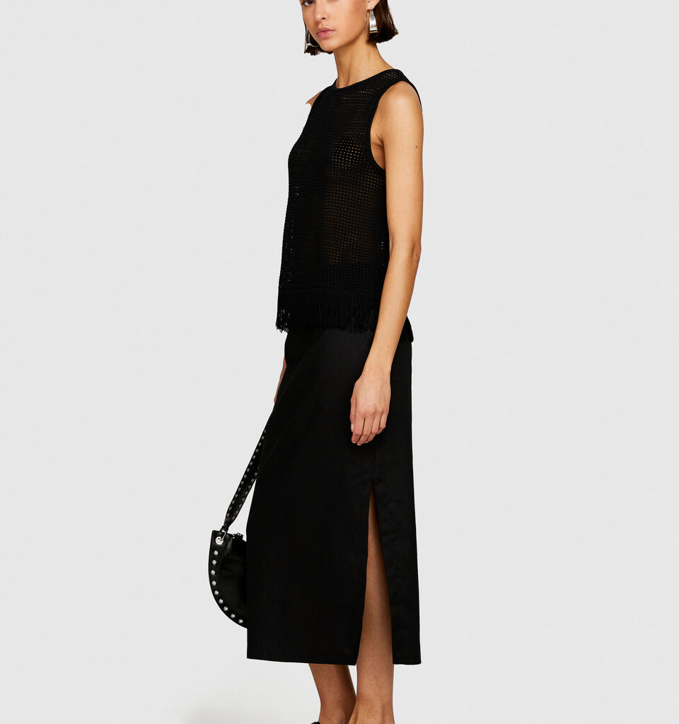 Perforated tank top with fringe - women's tops - Black | Sisley image number 2